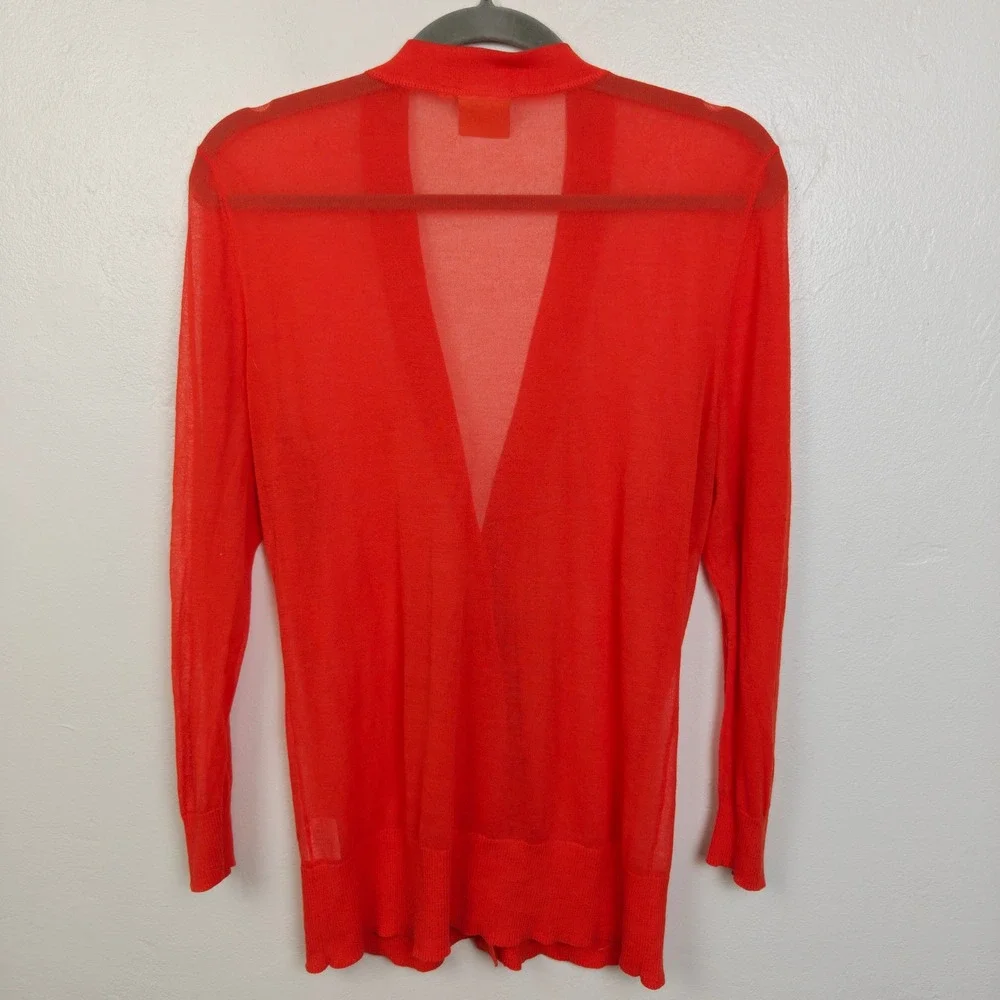 Tory Burch Womens Sweater XL Red Sheer V-Neck Button Front Cardigan Preppy